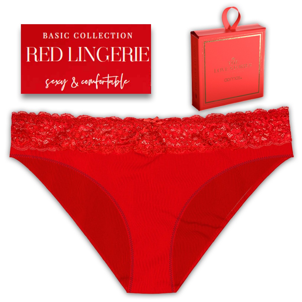 Braga bikini mujer roja de encaje en cajita regalo