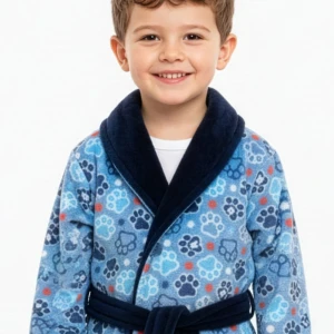 Bata infantil azul estampado de huellas