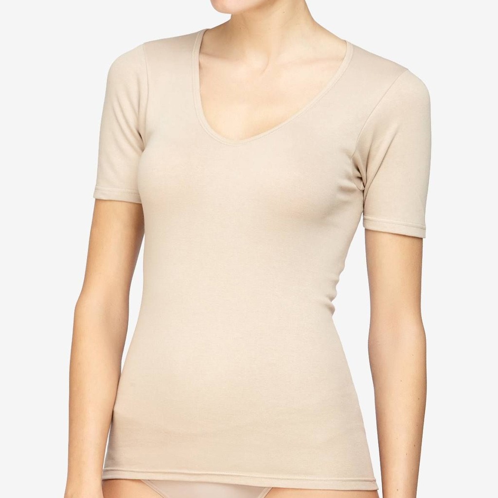 Camiseta mujer manga corta cuello pico algodón 