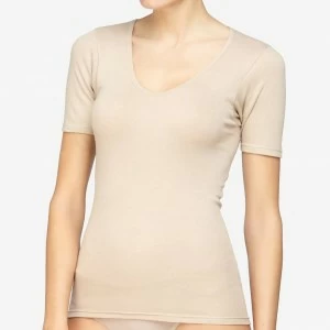 Camiseta mujer manga corta cuello pico algod&oacute;n 