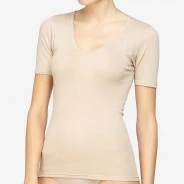Camiseta mujer manga corta cuello pico algod&oacute;n 