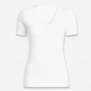 Camiseta mujer manga corta cuello pico algod&oacute;n 
