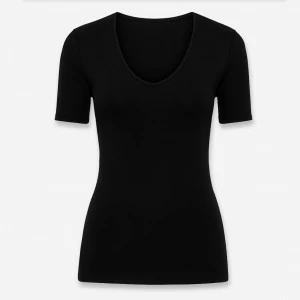 Camiseta mujer manga corta cuello pico algod&oacute;n 