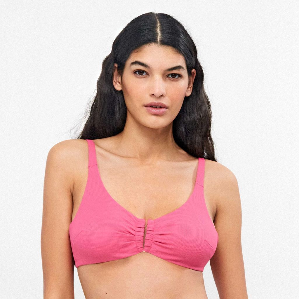 Top ba&ntilde;o mujer sin aros escote fruncido