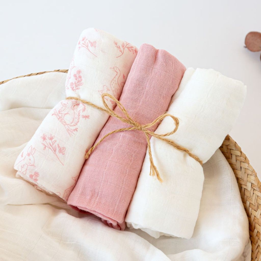 Gasa bebe bambu saquito 3 unidades tonos rosas