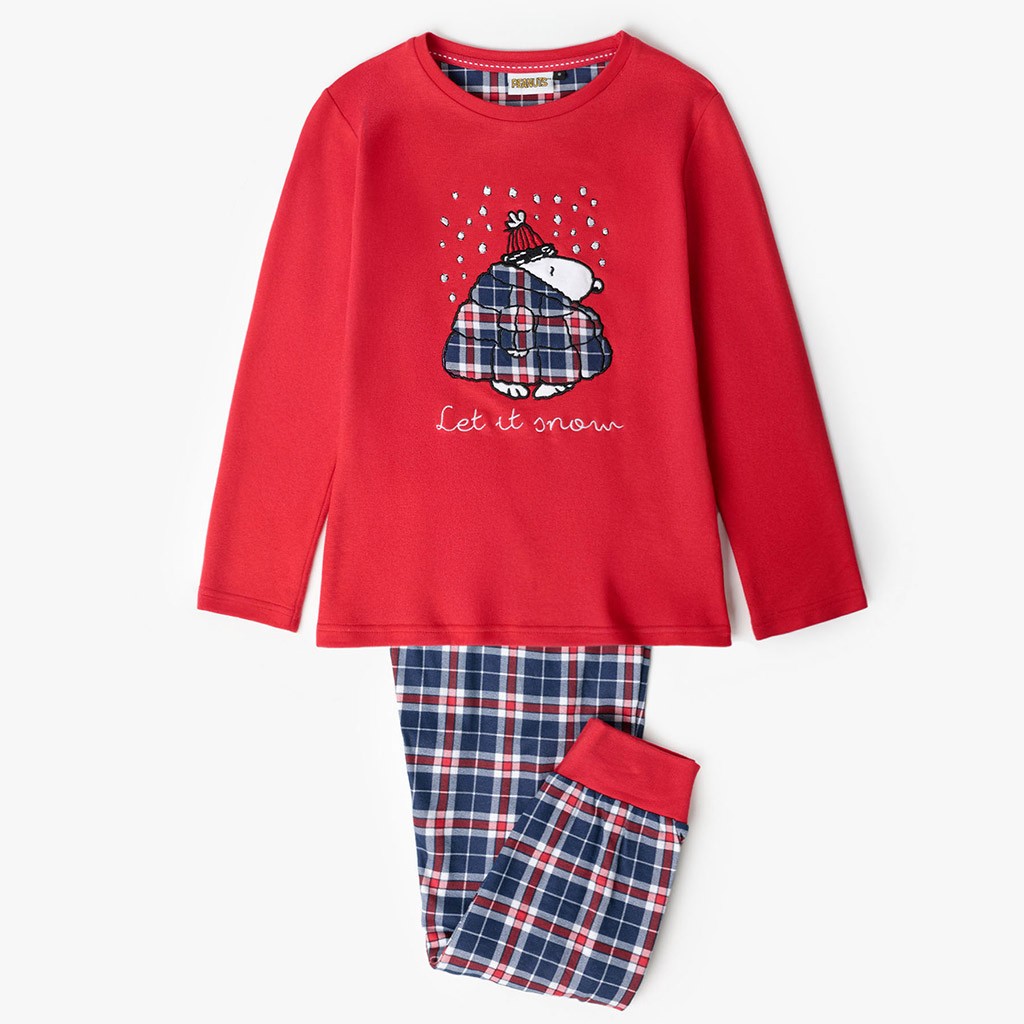Pijama infantil algodón cuadros Snoopy