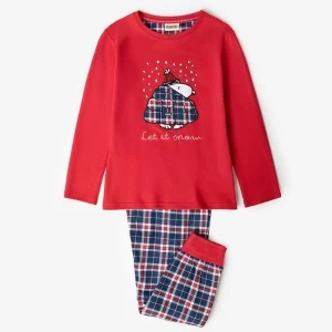 Pijama infantil algod&oacute;n cuadros Snoopy