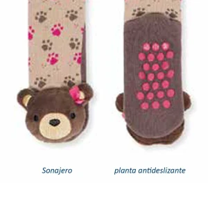 Calcet&iacute;n bebe antideslizante con sonajero animales