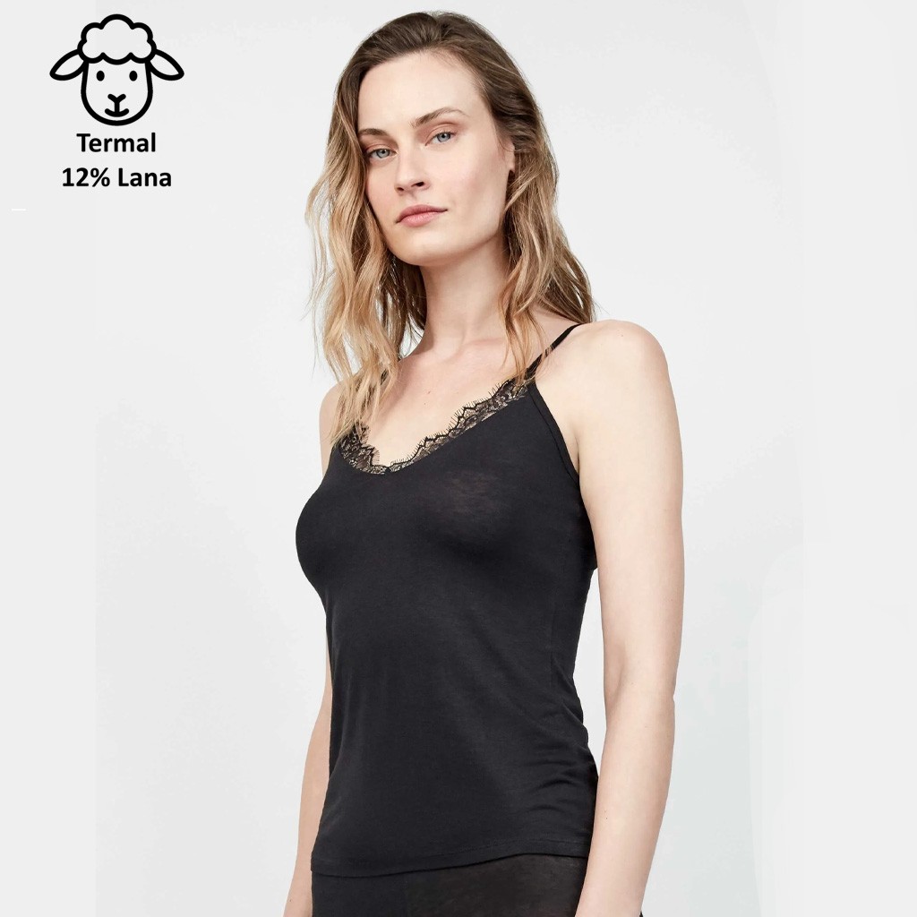 Camiseta mujer termal lana tirantes y puntilla
