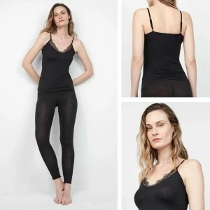 Camiseta mujer termal lana tirantes y puntilla