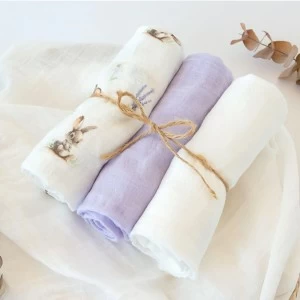 Gasas para bebe de bamb&uacute; pack x 3 Conejito lavanda