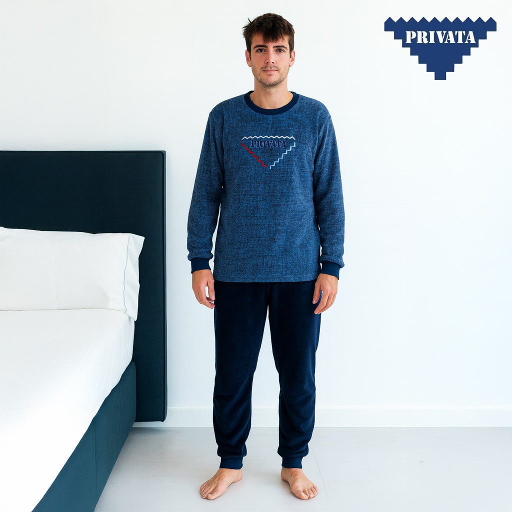 Pijama largo hombre cuello redondo
