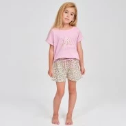 Pijama ni&ntilde;a algod&oacute;n estampado manga corta