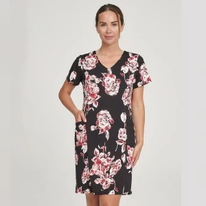 Vestido mujer manga corta cuello pico relieve flor