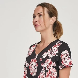 Vestido mujer manga corta cuello pico relieve flor