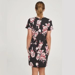 Vestido mujer manga corta cuello pico relieve flor