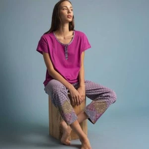 Pijama mujer manga corta y pantal&oacute;n palazzo