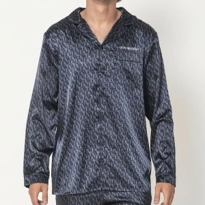 Pijama largo hombre sat&eacute;n estampado
