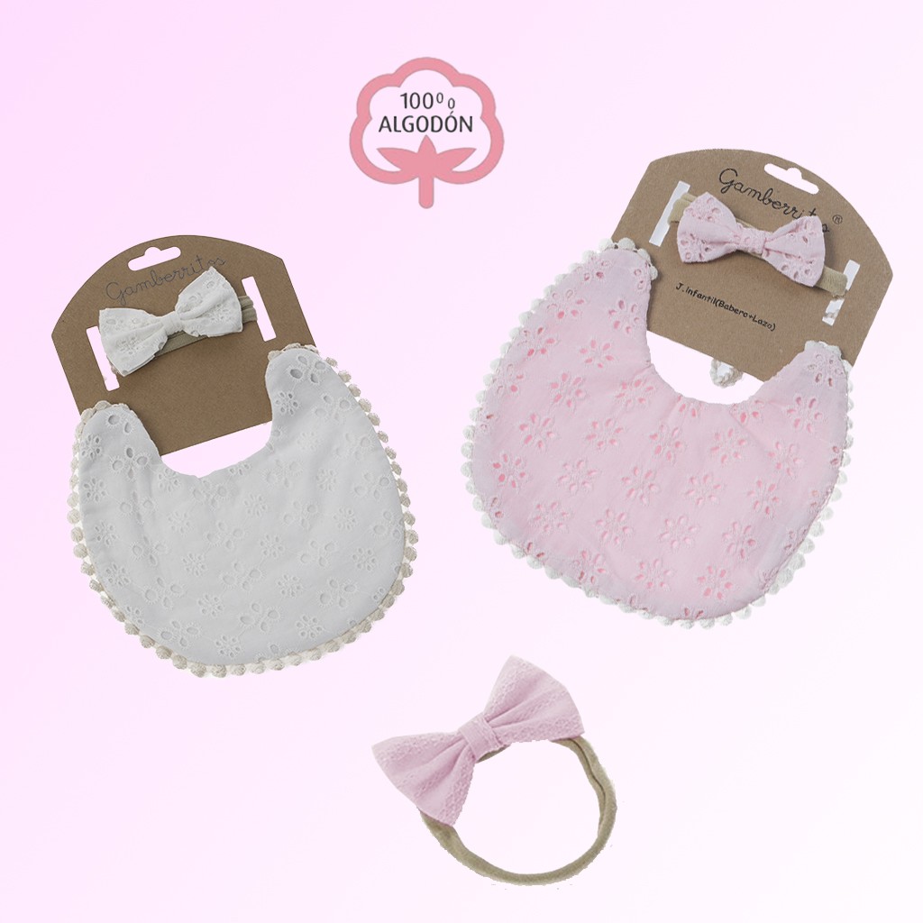 Babero bebe con goma de pelo lazo a juego