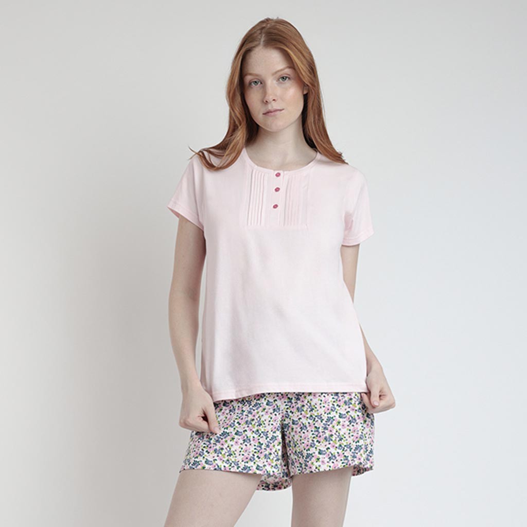 Pijama mujer algodón manga corta y short estampado