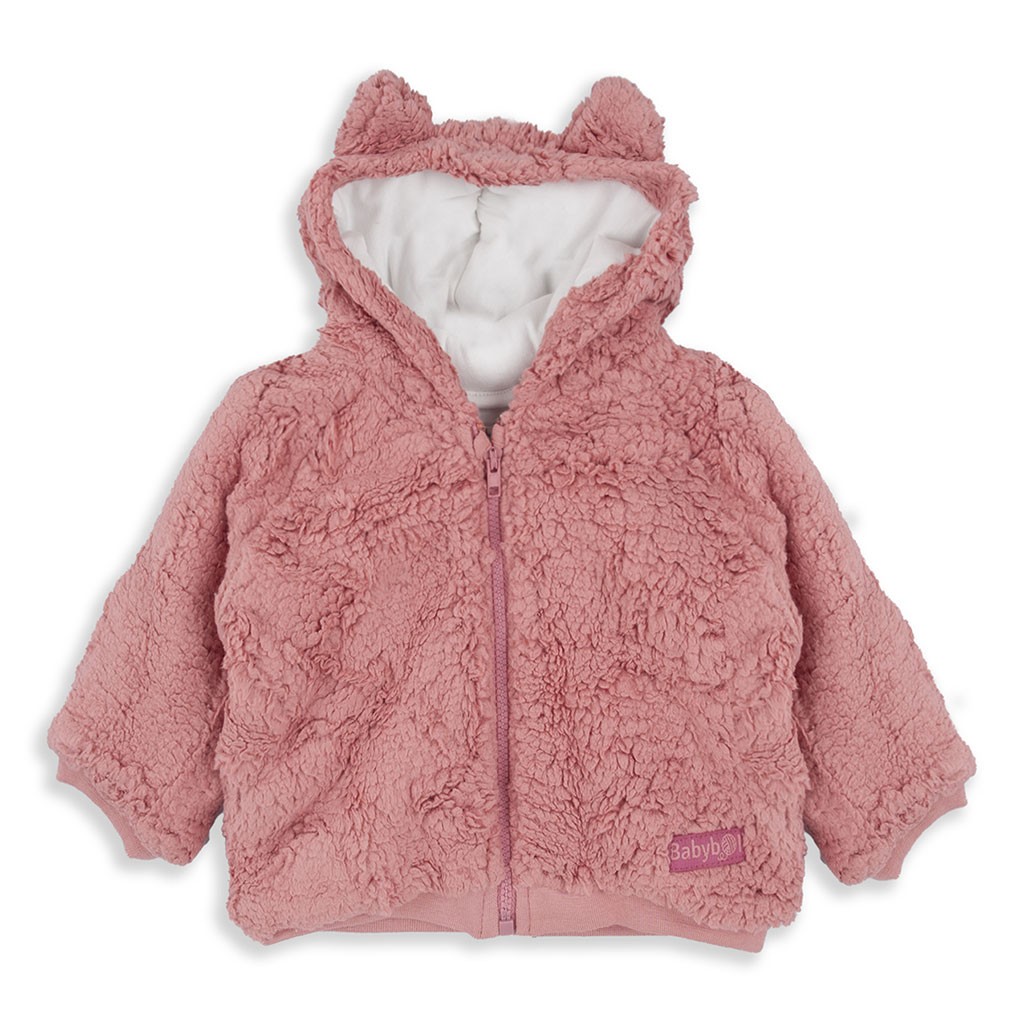Abrigo bebé tejido peluche rosa con cremallera