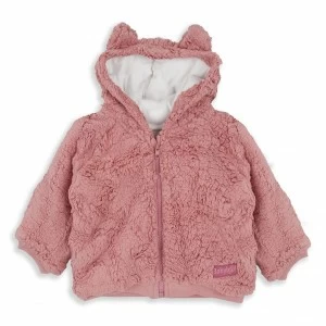 Abrigo beb&eacute; tejido peluche rosa con cremallera