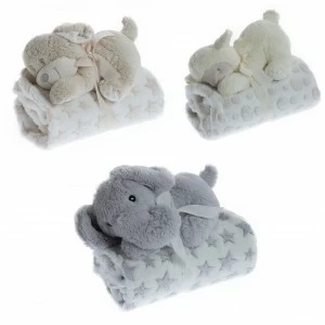 Peluche animalito con manta a juego caja regalo