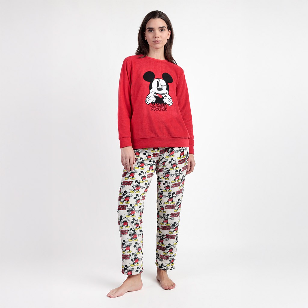 Pijama largo mujer tejido coralina rojo
