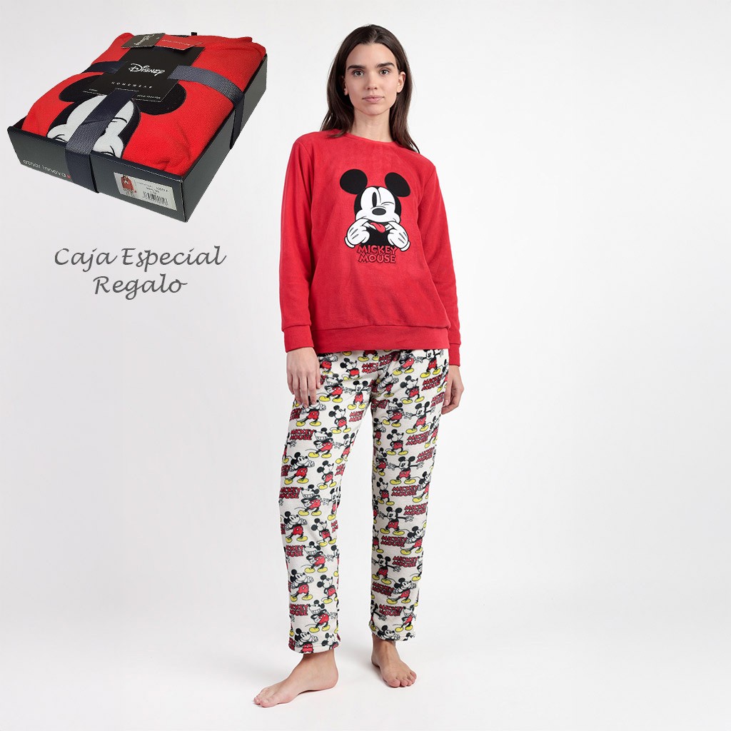 Pijama largo mujer tejido polar rojo