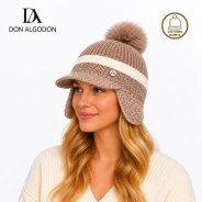 Gorro mujer con orejeras y pompom forrado interior