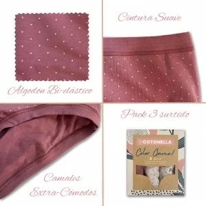 Braga midi mujer pack3 algod&oacute;n biel&aacute;stico color