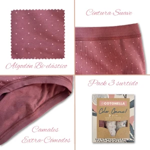 Braga midi mujer pack3 algod&oacute;n biel&aacute;stico color