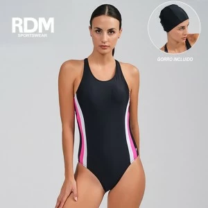 Ba&ntilde;ador deportivo mujer cruzado con gorro piscina