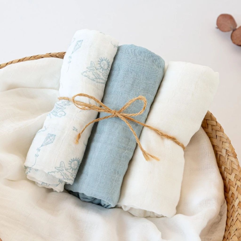 Gasa bebe bambu saquito 3 unidades tonos celeste