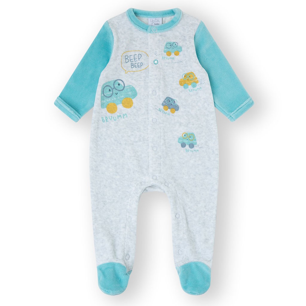 Pijama de bebé en tejido tundosado con diseño auto