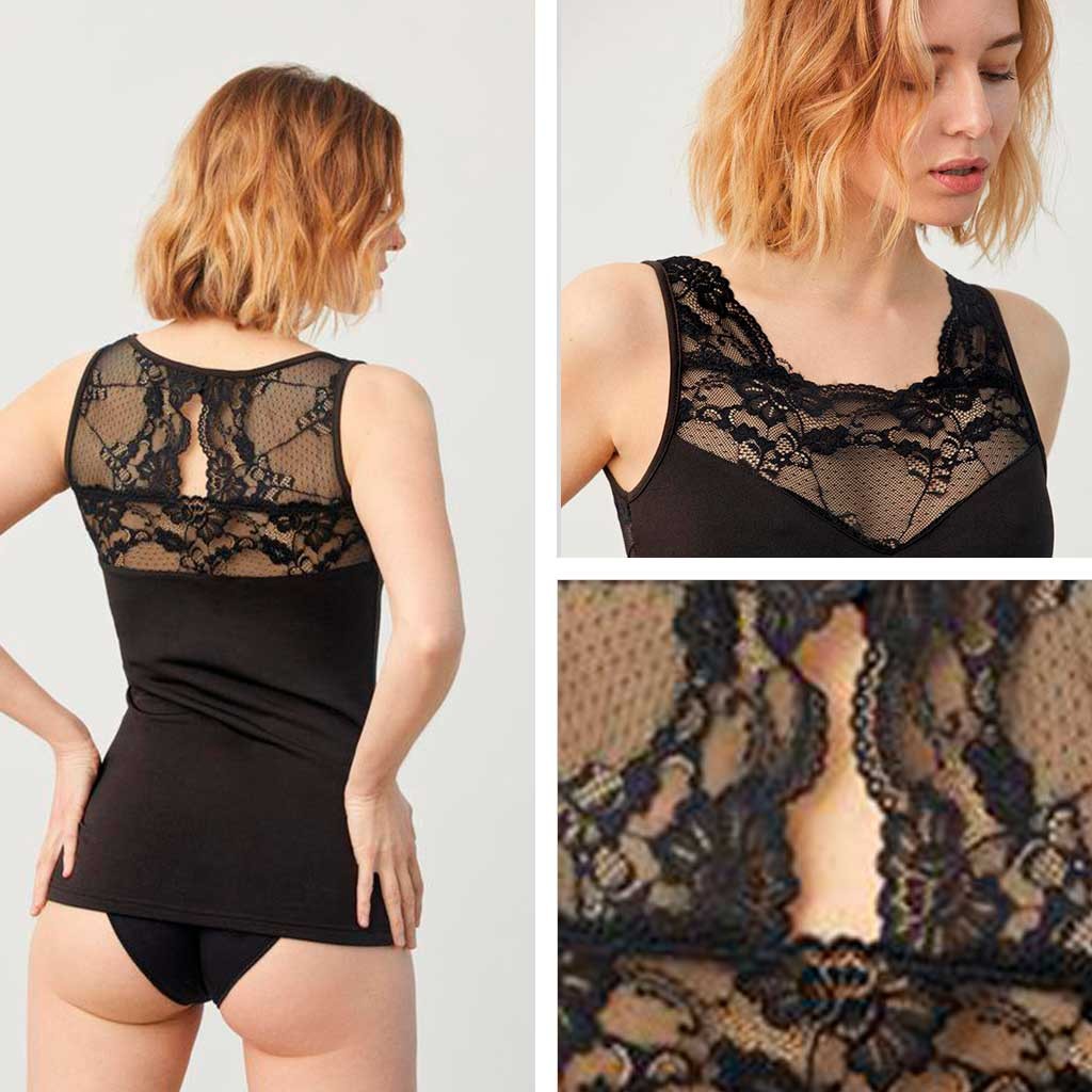 Camiseta polar térmica mujer sin magas con encaje 