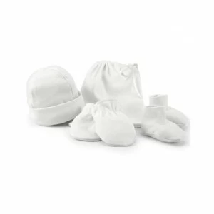 Juego gorro manoplas y patucos en bolsita algod&oacute;n