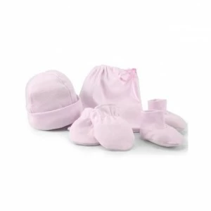 Juego gorro manoplas y patucos en bolsita algod&oacute;n