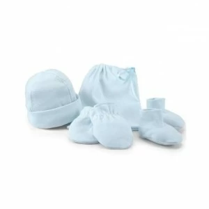 Juego gorro manoplas y patucos en bolsita algod&oacute;n