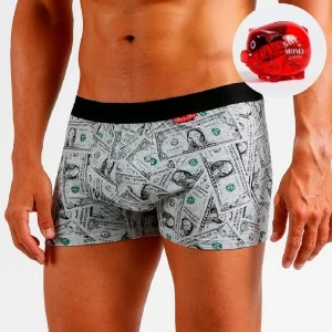 B&oacute;xer hombre dolars en hucha de cerdito