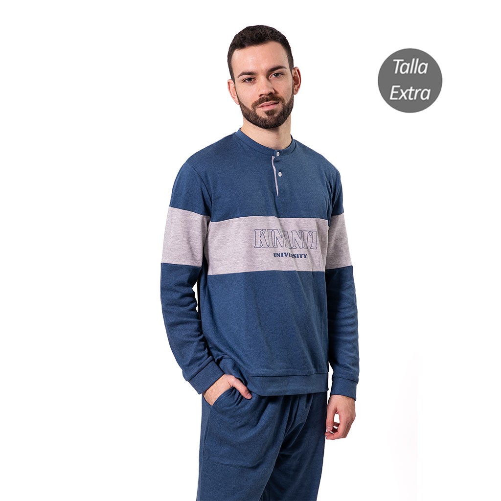 Pijama largo hombre cuello botones