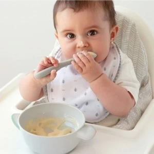 Babero bebe pack 2 unidades gris con cucharita