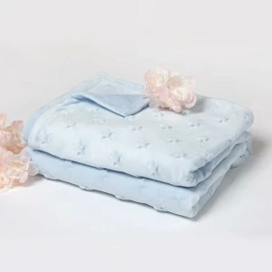 Manta bebe coralina suave extrellas relieve azul