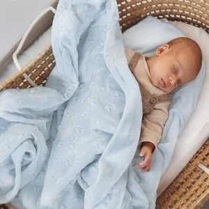 Manta bebe coralina suave extrellas relieve azul