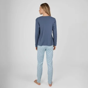 Pijama largo mujer algod&oacute;n azul