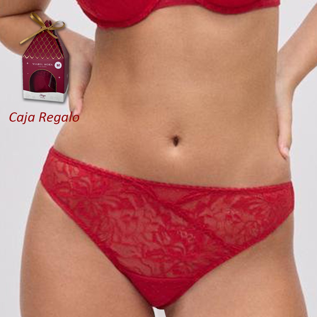 Bikini rojo de encaje y plumeti en caijta regalo
