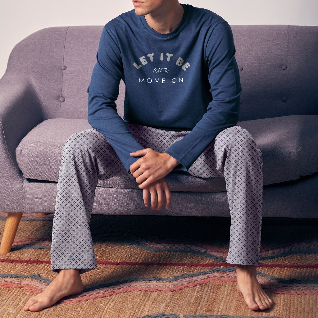 Pijama de hombre de manga larga algodón fino