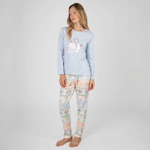 Pijama mujer algod&oacute;n estampado color pastel