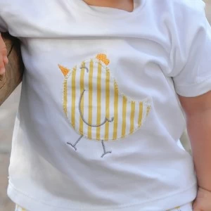 Conjunto bebe ni&ntilde;o 2 piezas manga corta pollito