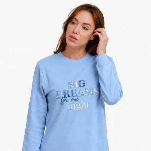 Pijama largo mujer punto interlock azul